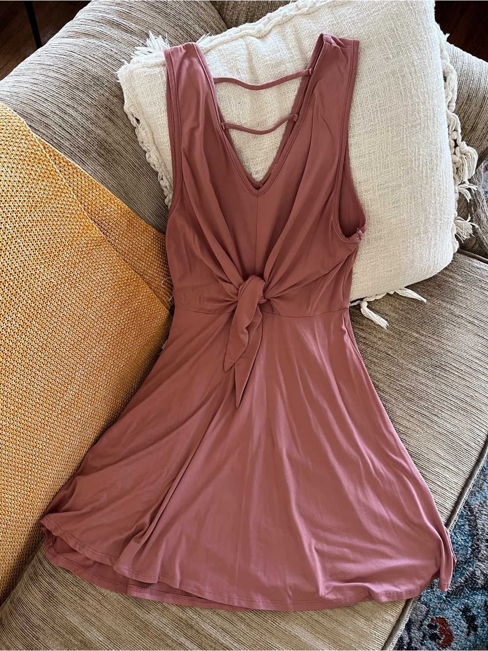 Knot-Front Mini Dress in Dusty Rose